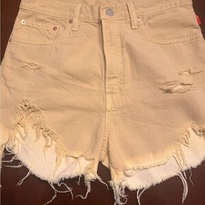 Denimist pale yellow Distressed Women's Shorts